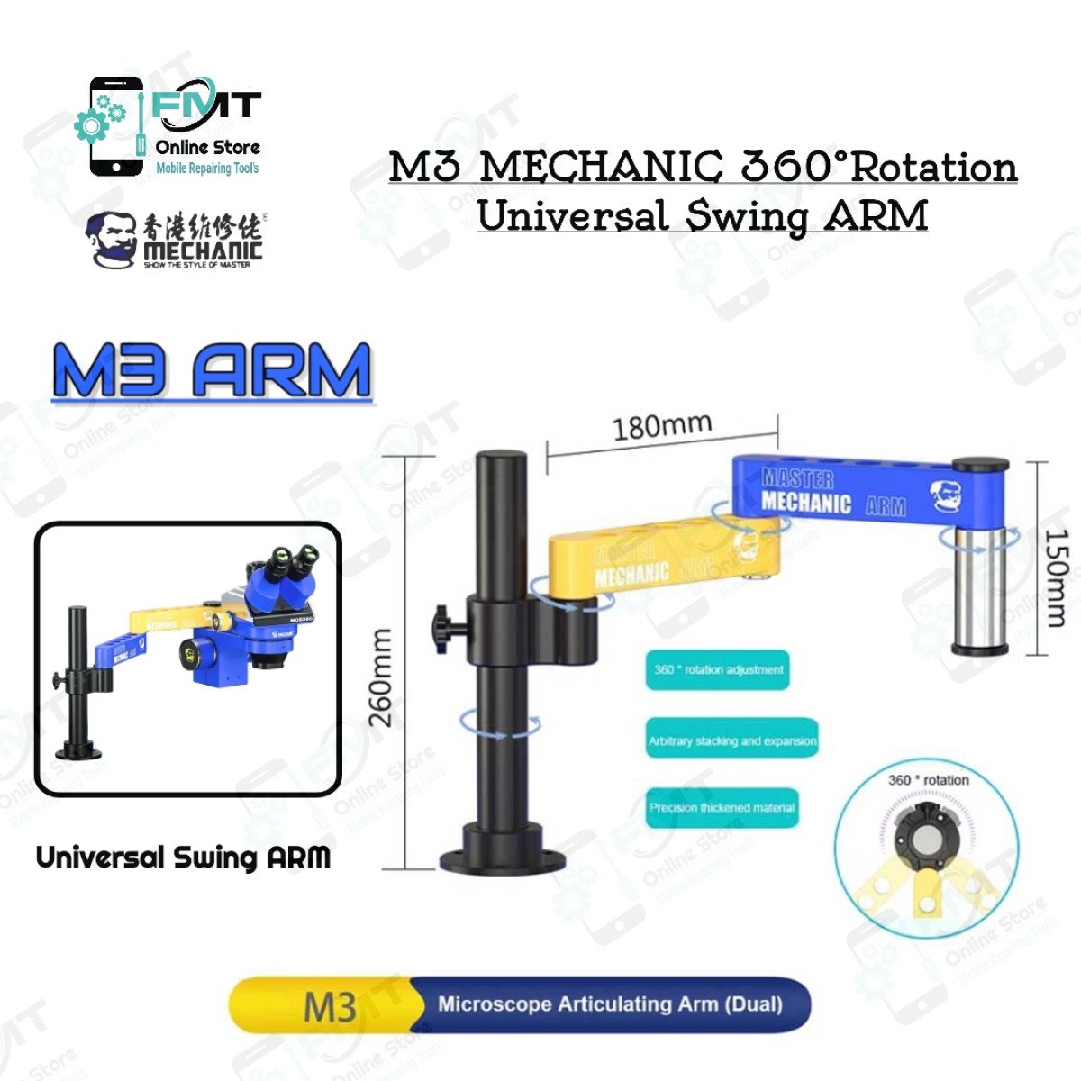 M3 MECHANIC 360 Degree Fixable Metal Bracket Foldable Universal ARM