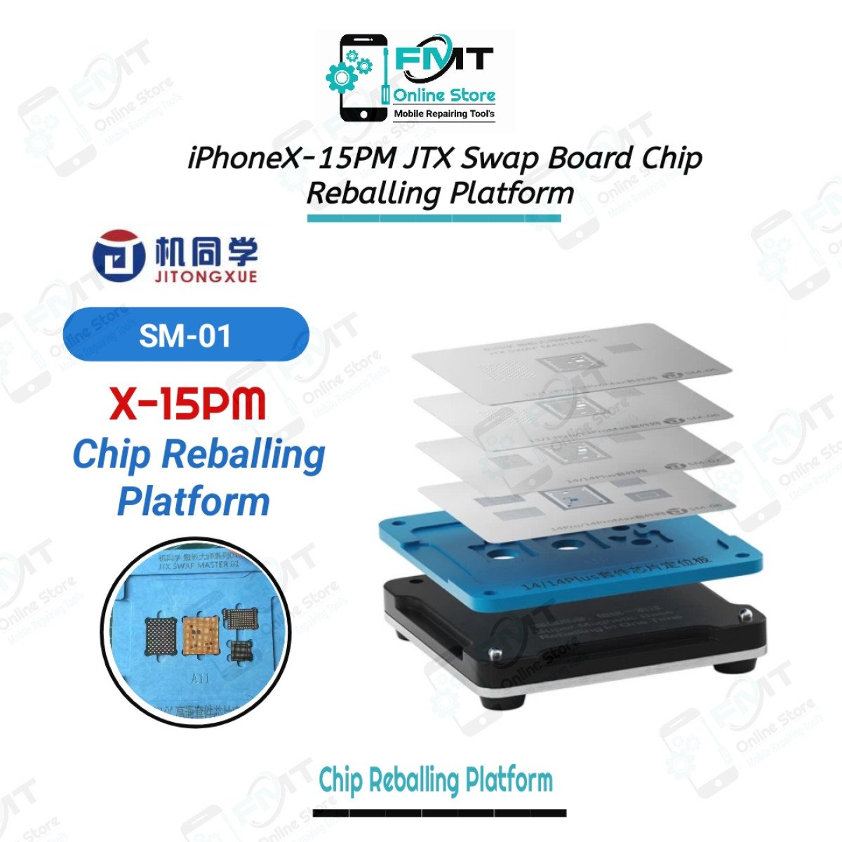 SM-01 JTX iPhoneX-15PMSwap Board Chip Reballing Platform