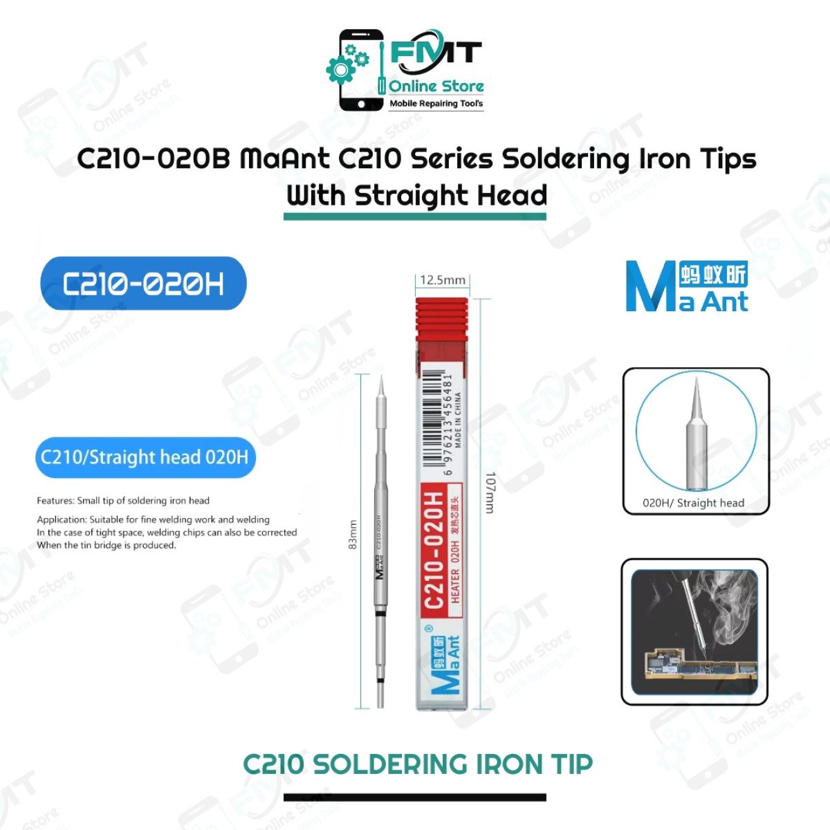 C210-020H MaAnt C210 Series Soldering iron Tip With a Straight Head.