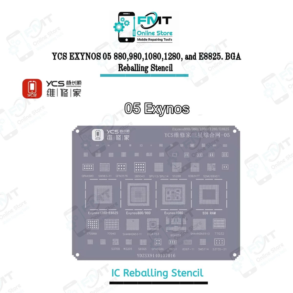 YCS EXYNOS 05 880,980,1080,1280, and E8825 BGA Reballing Stencil