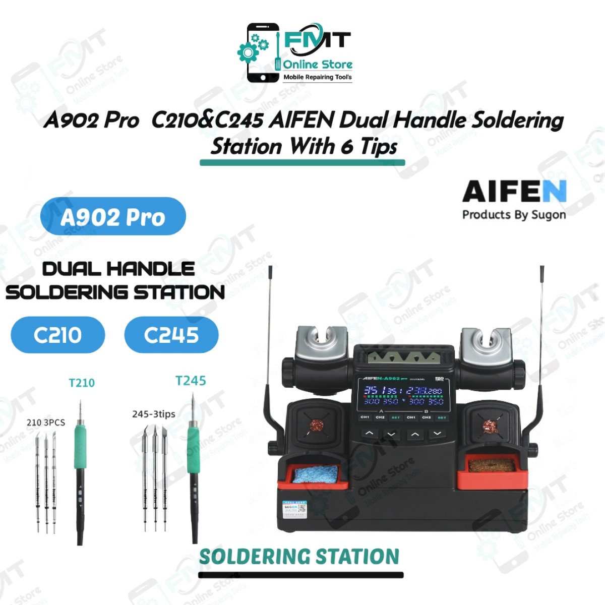 A902 Pro C210&C245 AIFEN Dual Handle Soldering Station With 6 Tips