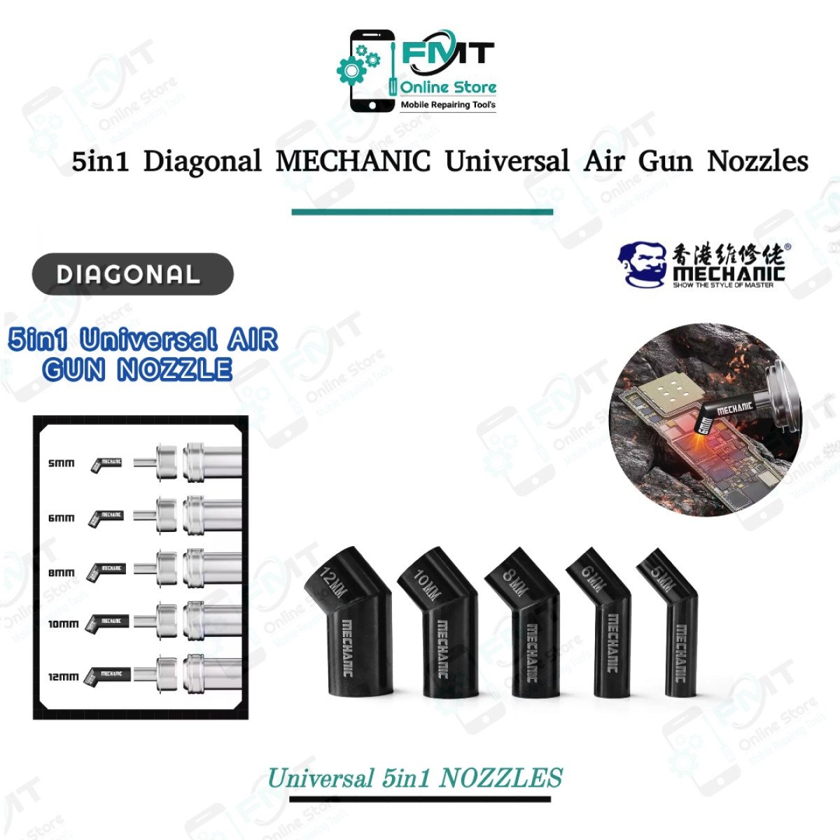 DIAGONAL MECHANIC 5mm,6mm,8mm,10mm,12mm Universal Hot Air Gun Nozzles