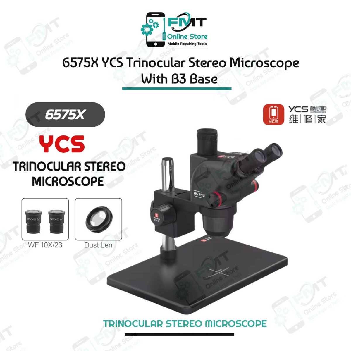 6575X YCS Trinocular Stereo Microscope With B3 Base