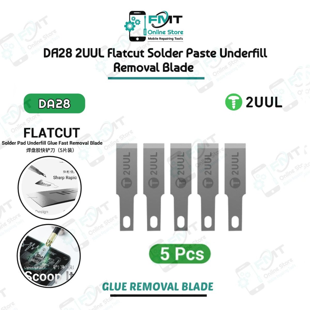 DA28 2UUL FlatCut Solder Pad Underfill Glue Fast Removal Blades
