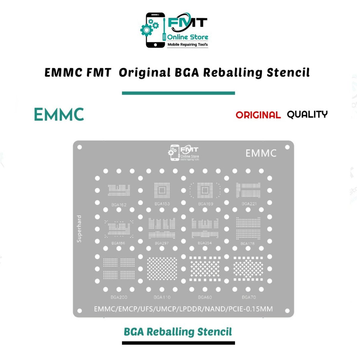 EMMC FMT Steel BGA Reballing Stencil, For EMMC/EMCP/UFS/UMCP/LPDDR/NAND/PCI