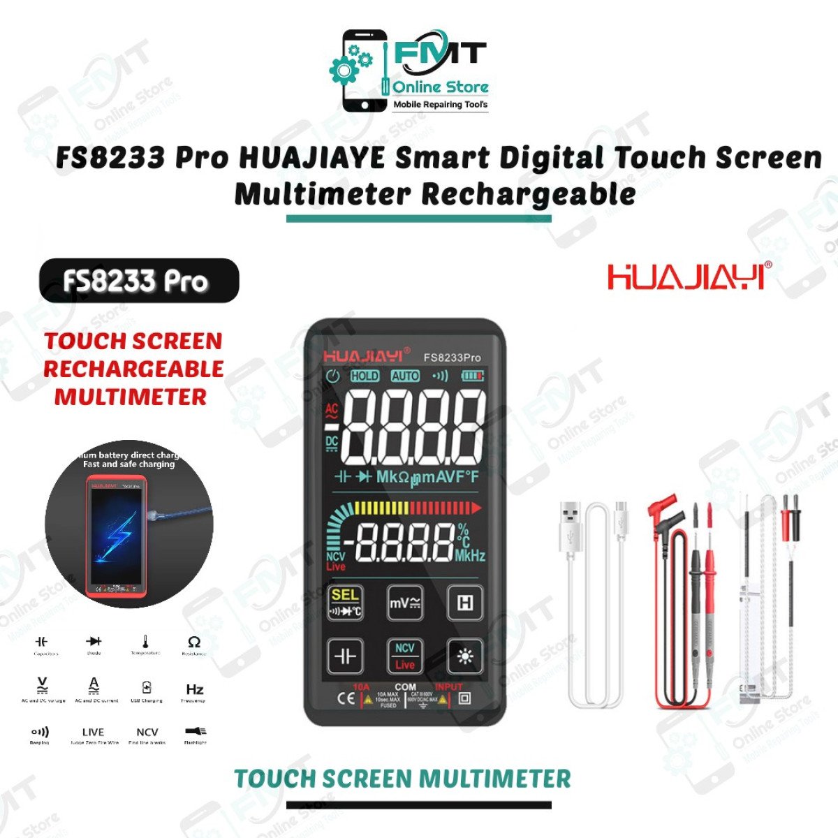 FS8233 Pro HUAJIAYE Smart Digital Touch Screen Rechargeable Multimeter