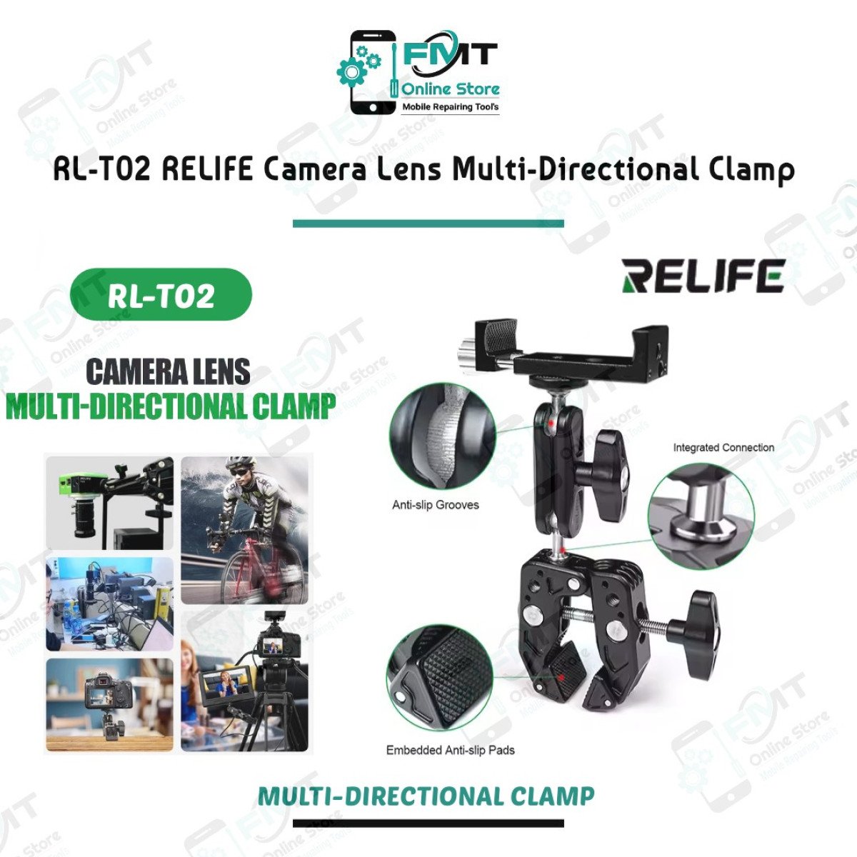 RL-T02 RELIFE Camera Lens Aluminum Alloy Multi-Directional Clamp Bracket