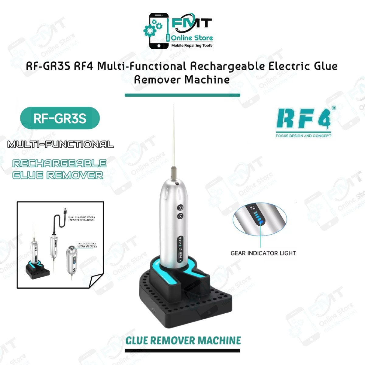 RF-GR3S RF4 Multi-Functional Rechargeable Electric Glue Remover Pen With A Charging Dock.